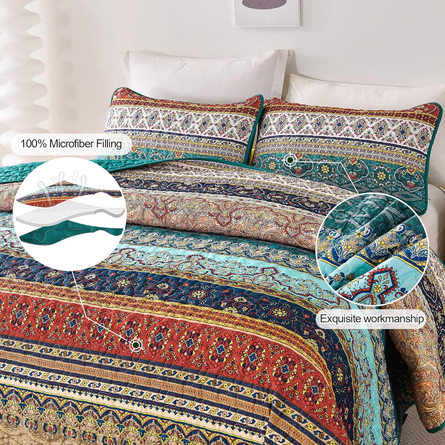 Textured Quilted bedspread and pillowcovers set: Add Depth and Dimension - Queen size V745-MAC080375Q13U