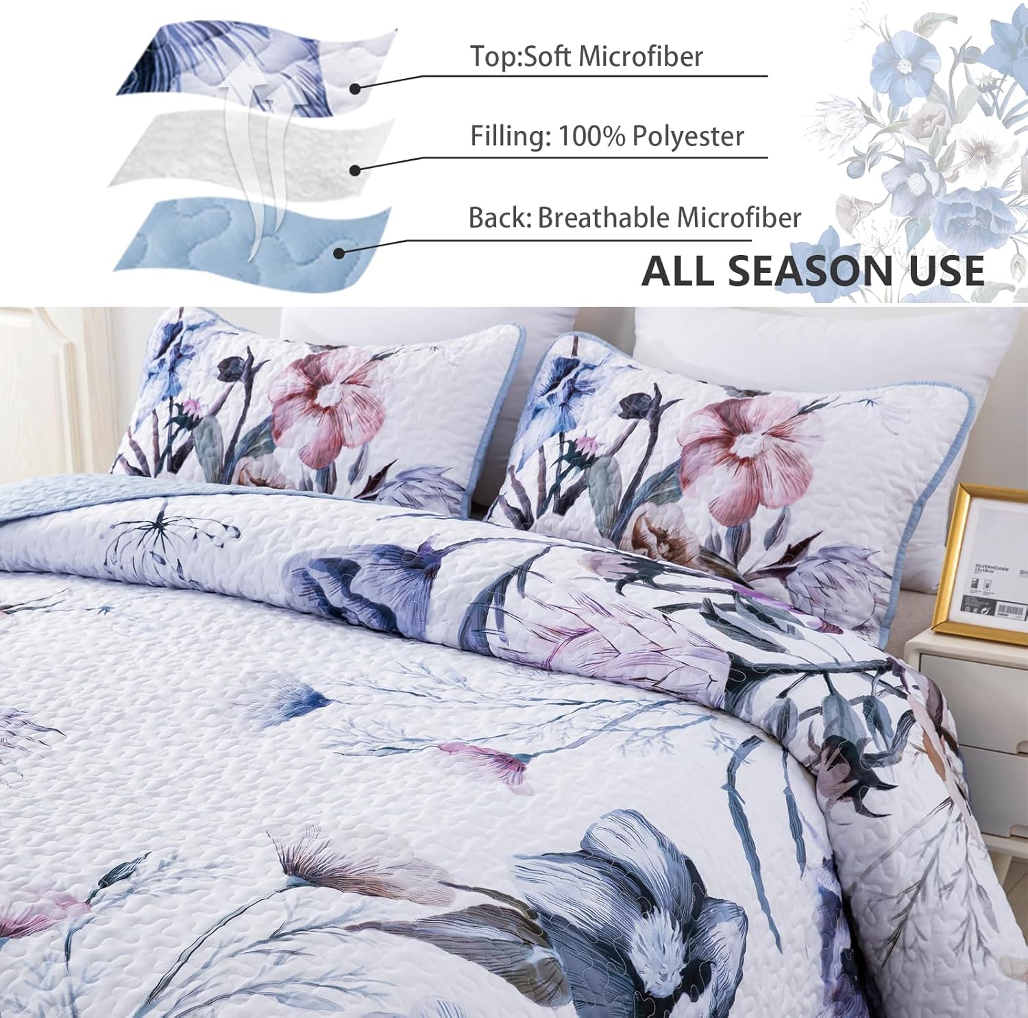 Venerable Quilted bedspread and pillowcovers set: Classic and Elegant - Queen size V745-MAC080464Q13U