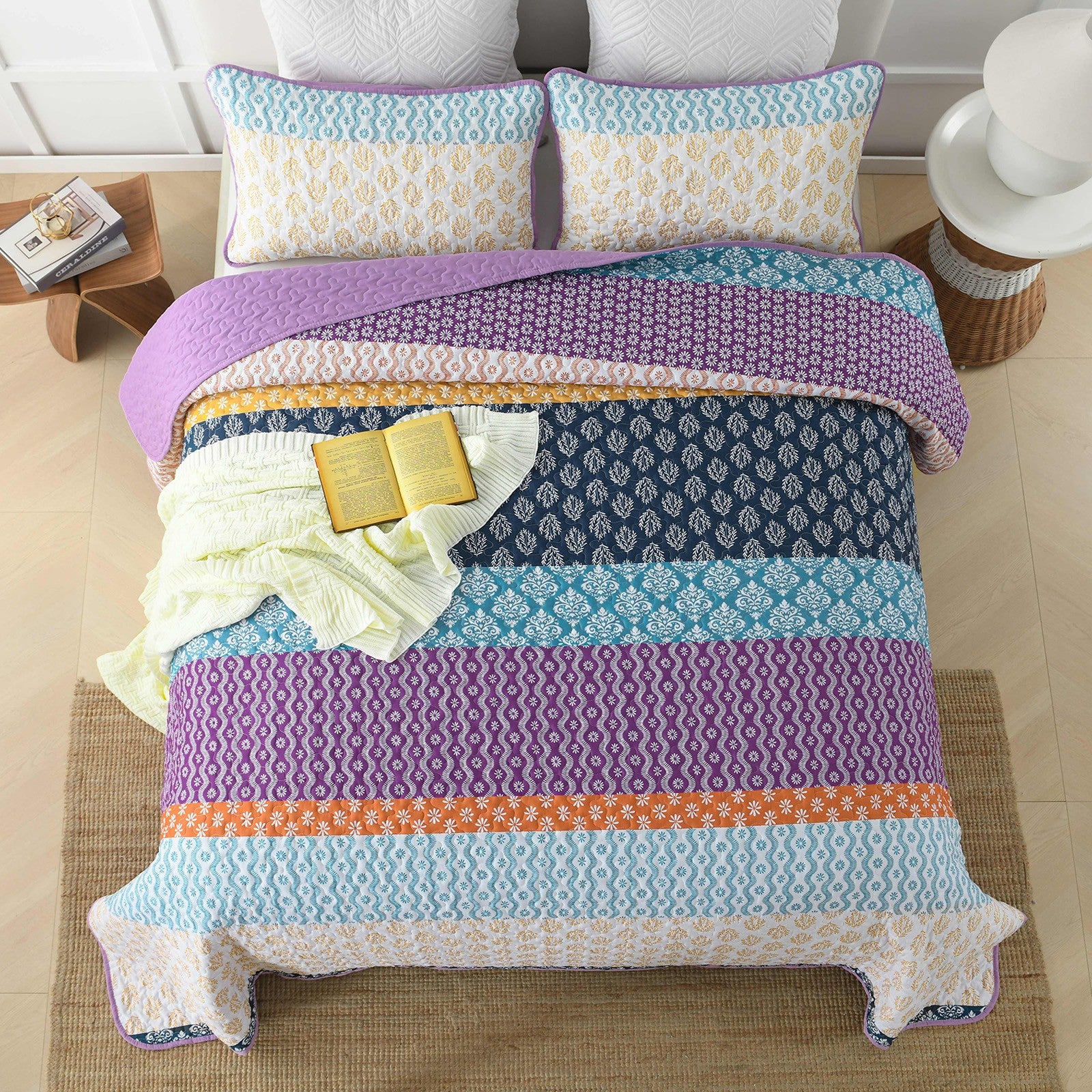 Quirky Quilted coverlet and pillowcovers set: Add Personality to Your Space - Queen size V745-MAC080493Q13U