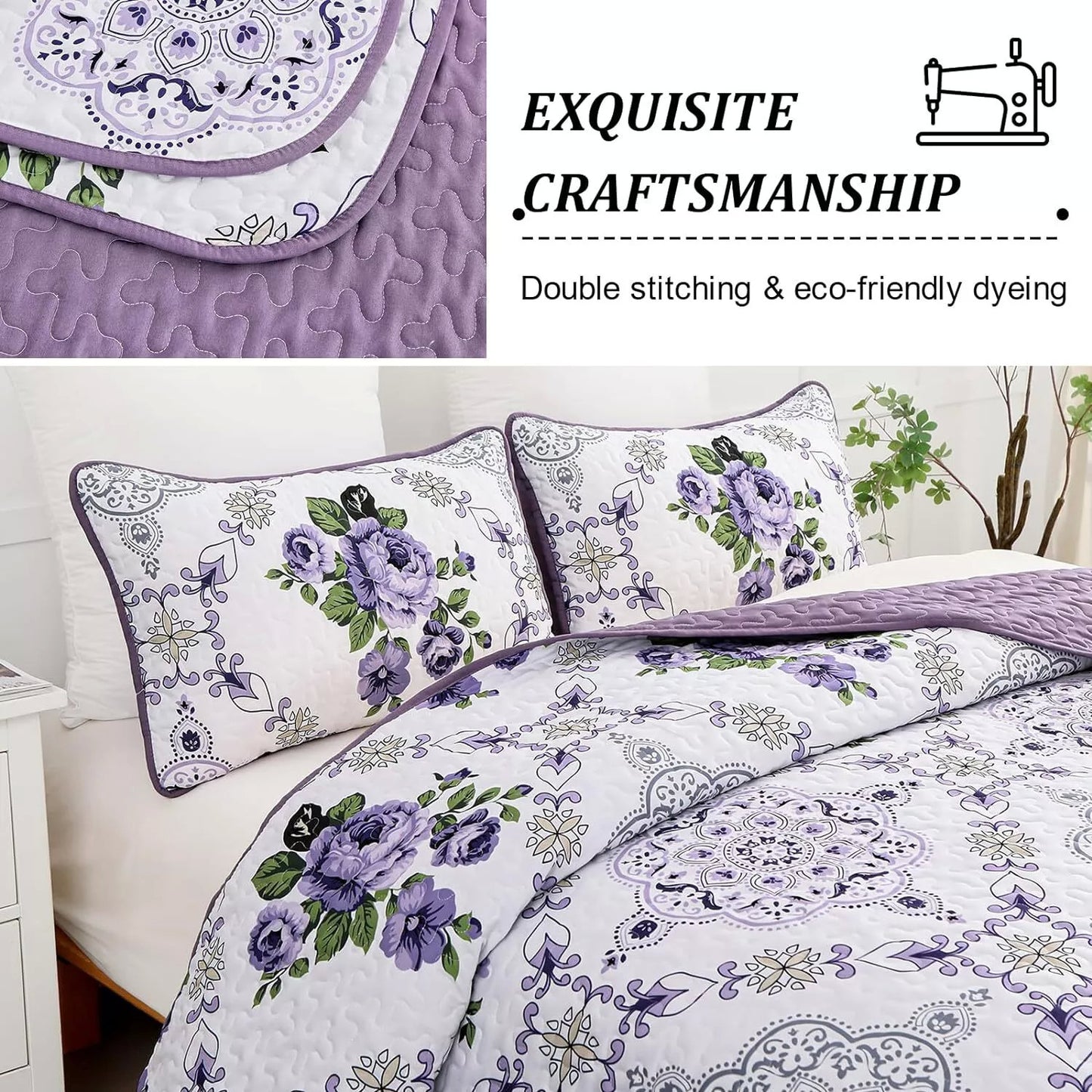 Kaleidoscopic Quilted coverlet and pillowcovers set: Burst of Colors - Queen size V745-MAC080520Q13U