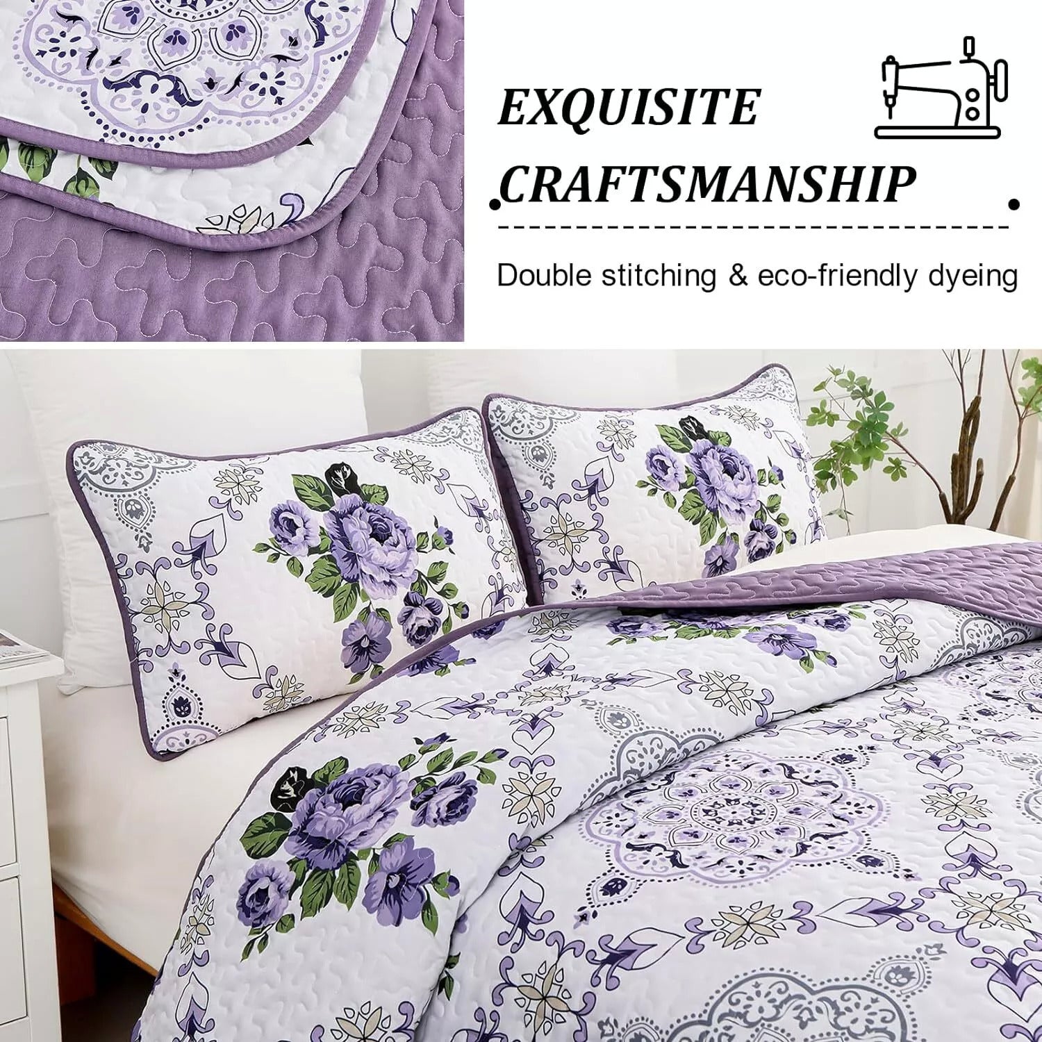 Kaleidoscopic Quilted coverlet and pillowcovers set: Burst of Colors - Queen size V745-MAC080520Q13U