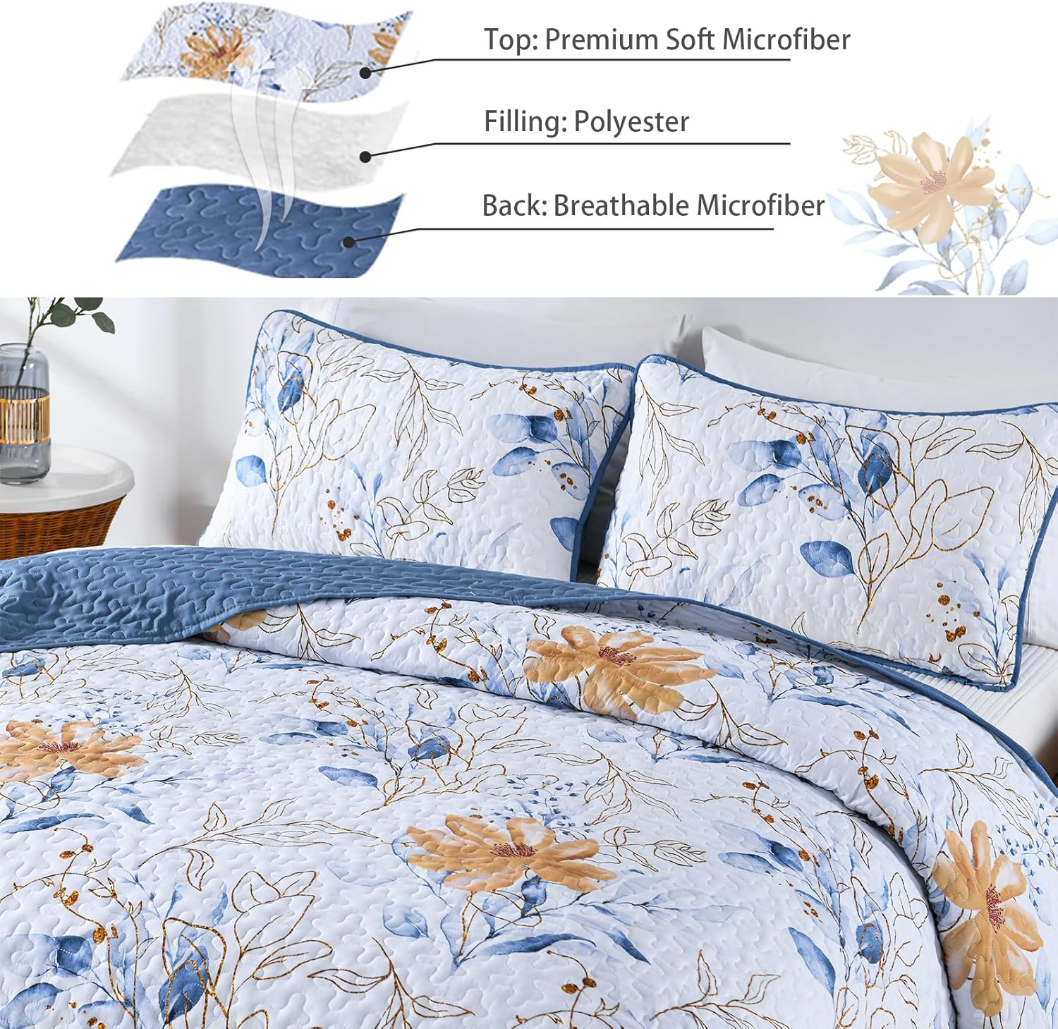 Quietude Quilted coverlet and pillowcovers set: Perfect for Relaxation - Queen size V745-MAC080538Q13U