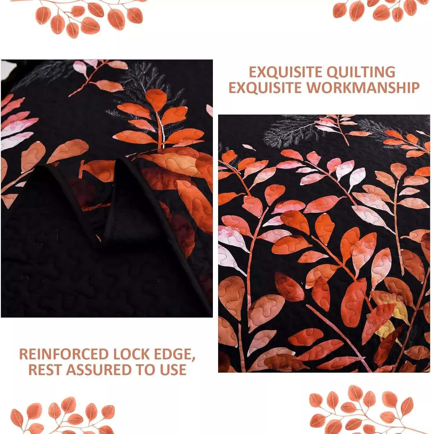 Black and Red Leaves Quilted Bedspread & Pillowcase Set V745-MAC080600Q13U