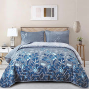 Blue Garden Coverlet Set with Quilted Floral Pattern and Pillowcases V745-MAC080601Q13U