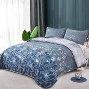 Blue Garden Coverlet Set with Quilted Floral Pattern and Pillowcases V745-MAC080601Q13U
