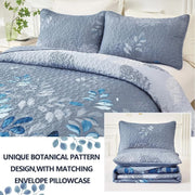 Blue Garden Coverlet Set with Quilted Floral Pattern and Pillowcases V745-MAC080601Q13U