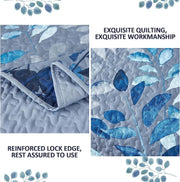 Blue Garden Coverlet Set with Quilted Floral Pattern and Pillowcases V745-MAC080601Q13U