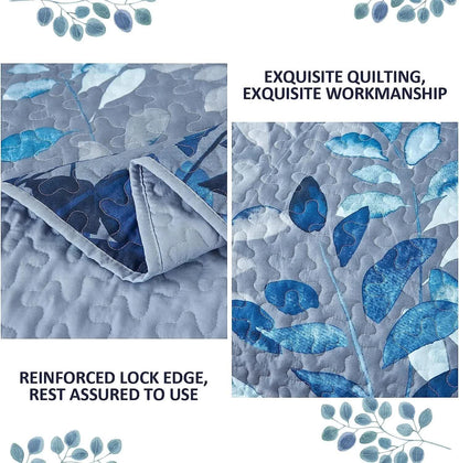 Blue Garden Coverlet Set with Quilted Floral Pattern and Pillowcases V745-MAC080601Q13U