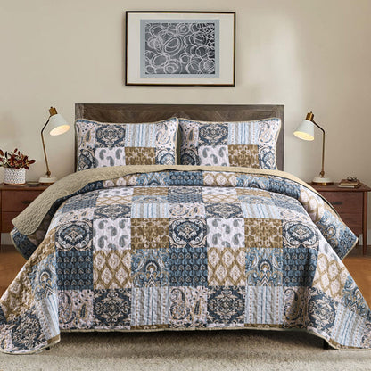 Retro Charm Queen Bedspread Set with Bold Checkered Design V745-MAC080631Q13U