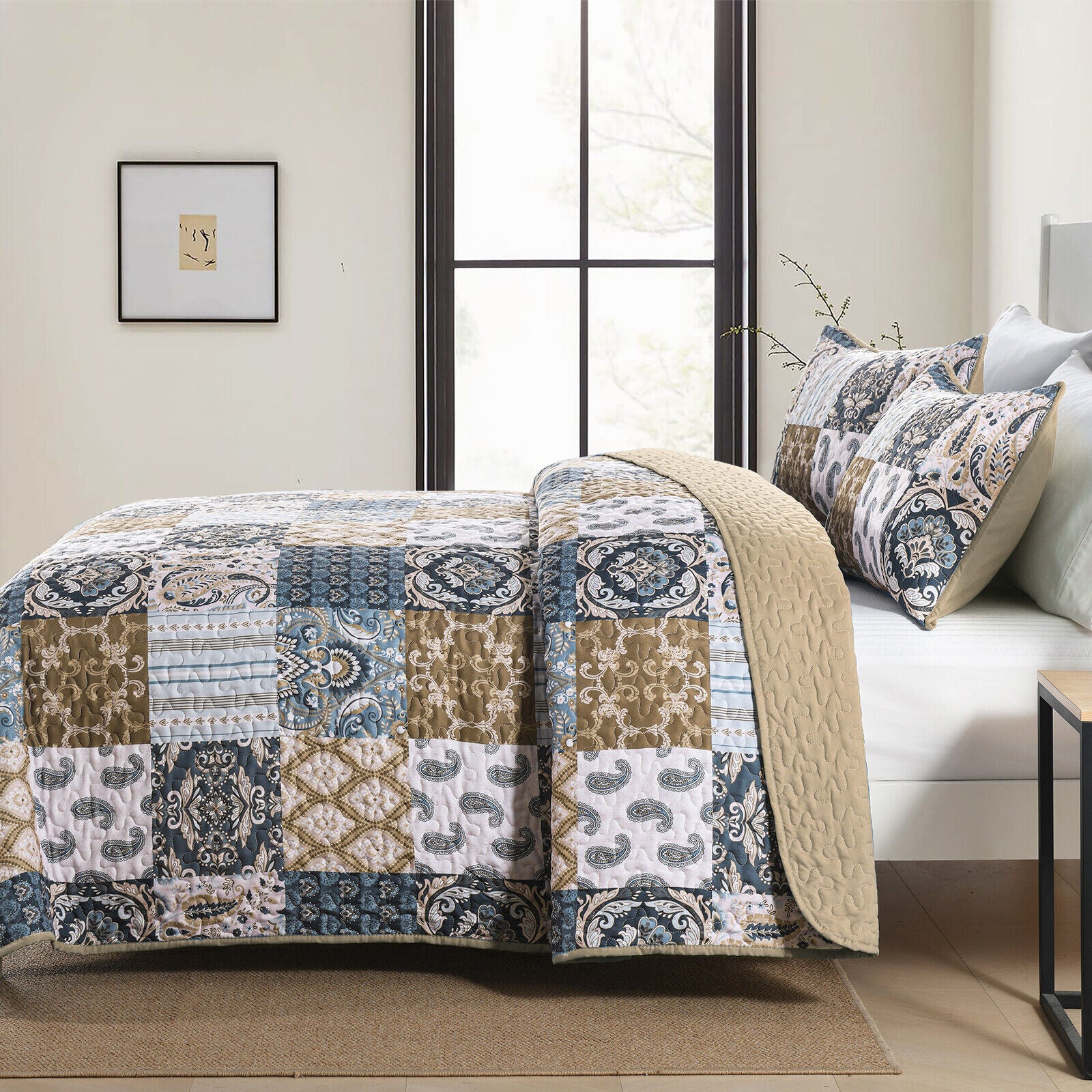 Retro Charm Queen Bedspread Set with Bold Checkered Design V745-MAC080631Q13U