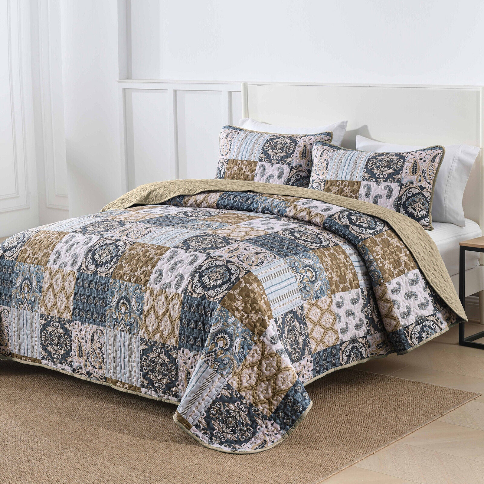 Retro Charm Queen Bedspread Set with Bold Checkered Design V745-MAC080631Q13U