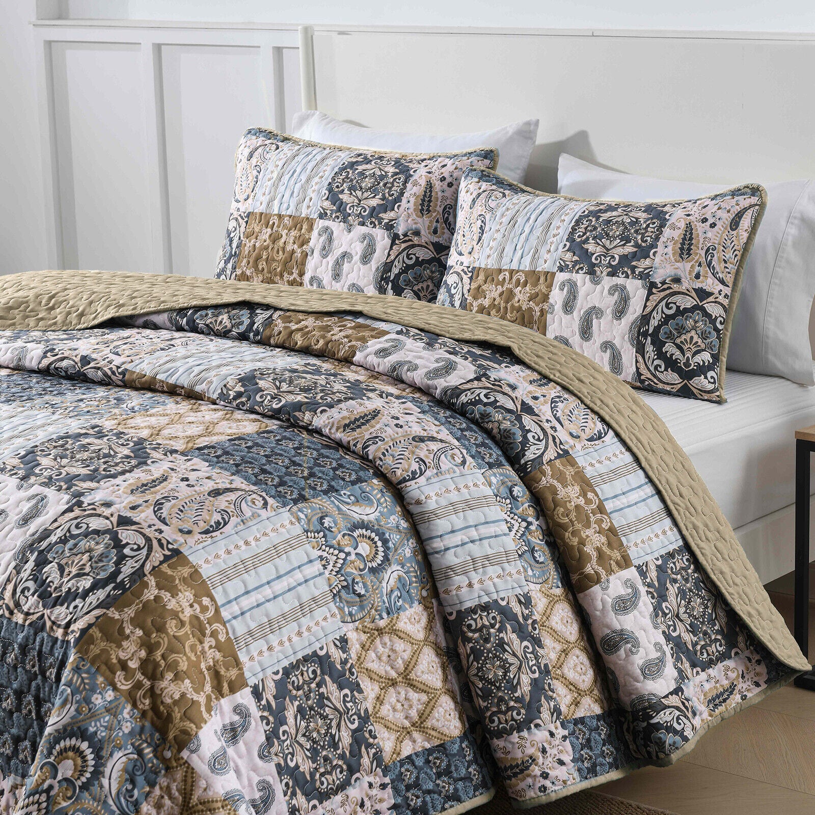Retro Charm Queen Bedspread Set with Bold Checkered Design V745-MAC080631Q13U