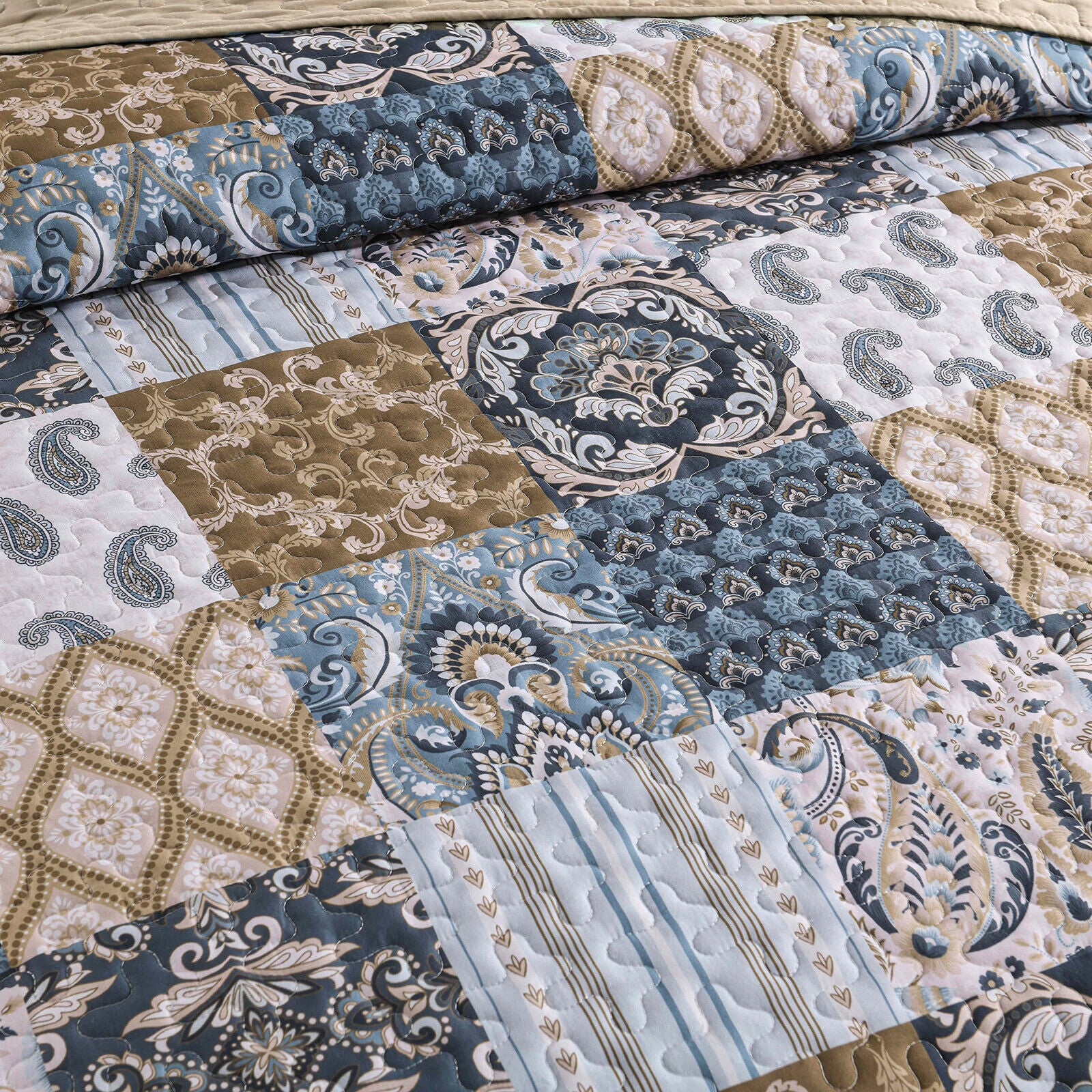 Retro Charm Queen Bedspread Set with Bold Checkered Design V745-MAC080631Q13U