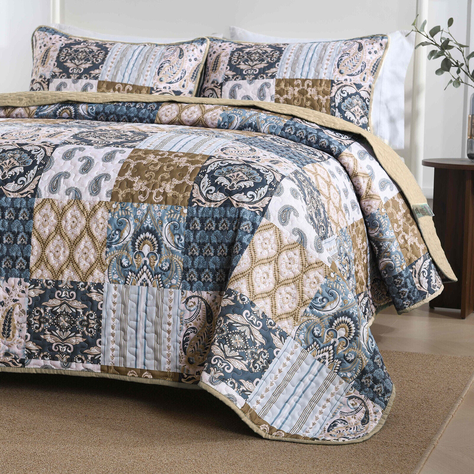 Retro Charm Queen Bedspread Set with Bold Checkered Design V745-MAC080631Q13U