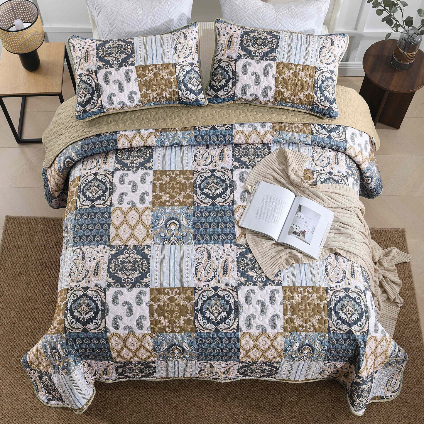 Retro Charm Queen Bedspread Set with Bold Checkered Design V745-MAC080631Q13U