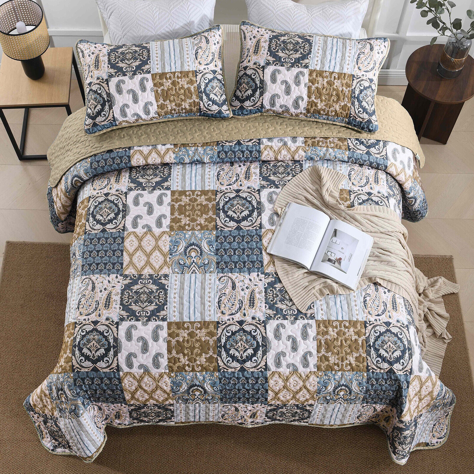 Retro Charm Queen Bedspread Set with Bold Checkered Design V745-MAC080631Q13U