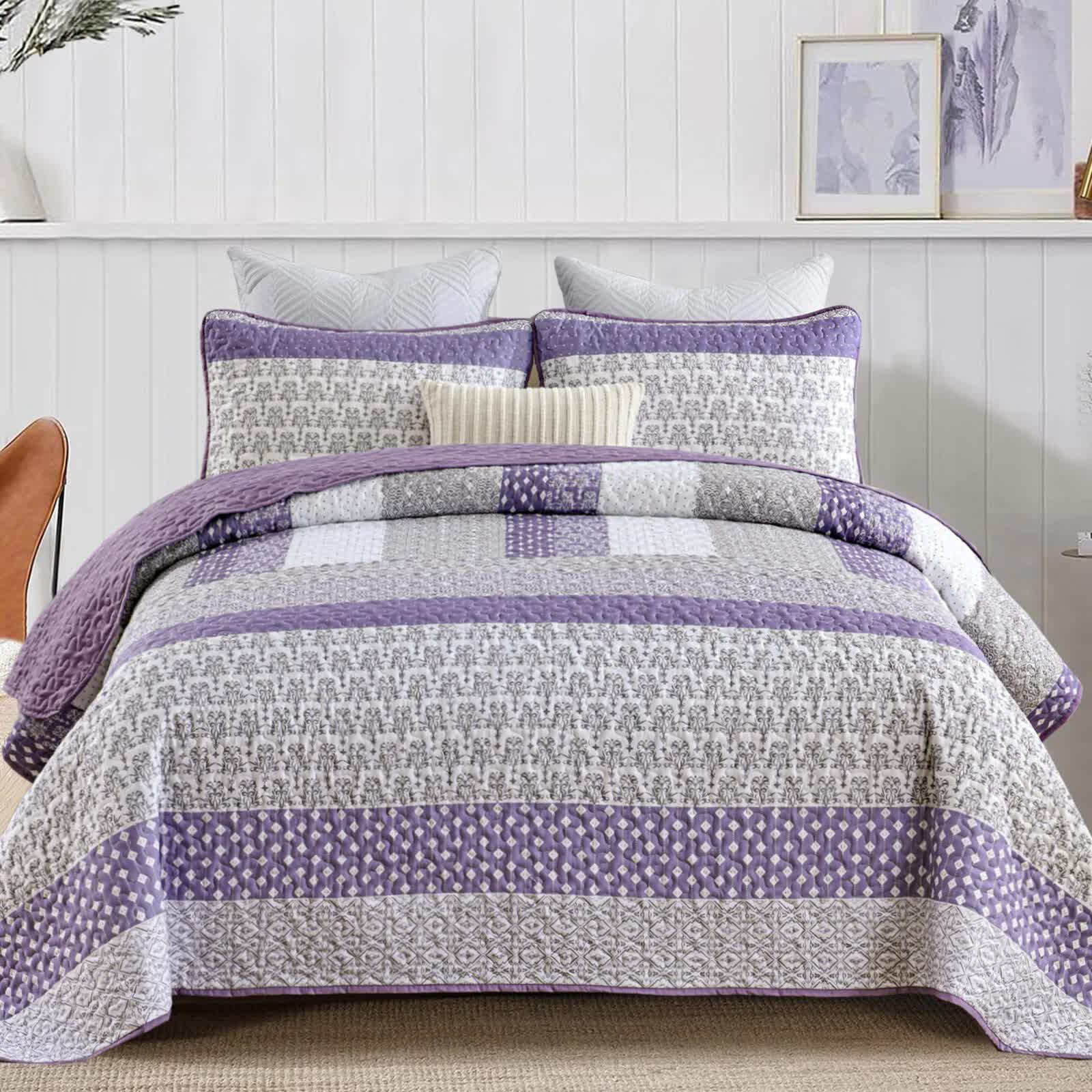 Bohemian Purple and White Quilted Bedspread or Coverlet Set and matching pillowcases V745-MAC080664Q13U
