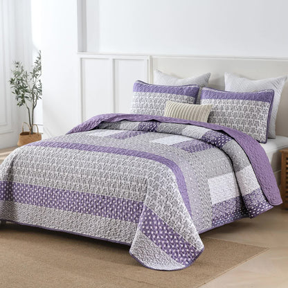 Bohemian Purple and White Quilted Bedspread or Coverlet Set and matching pillowcases V745-MAC080664Q13U
