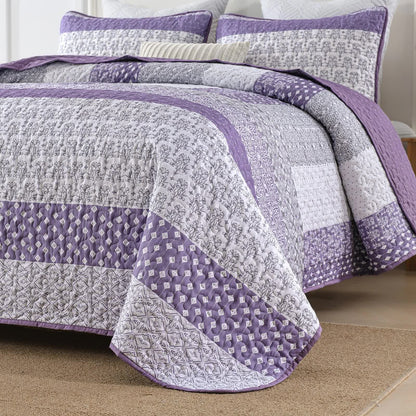 Bohemian Purple and White Quilted Bedspread or Coverlet Set and matching pillowcases V745-MAC080664Q13U