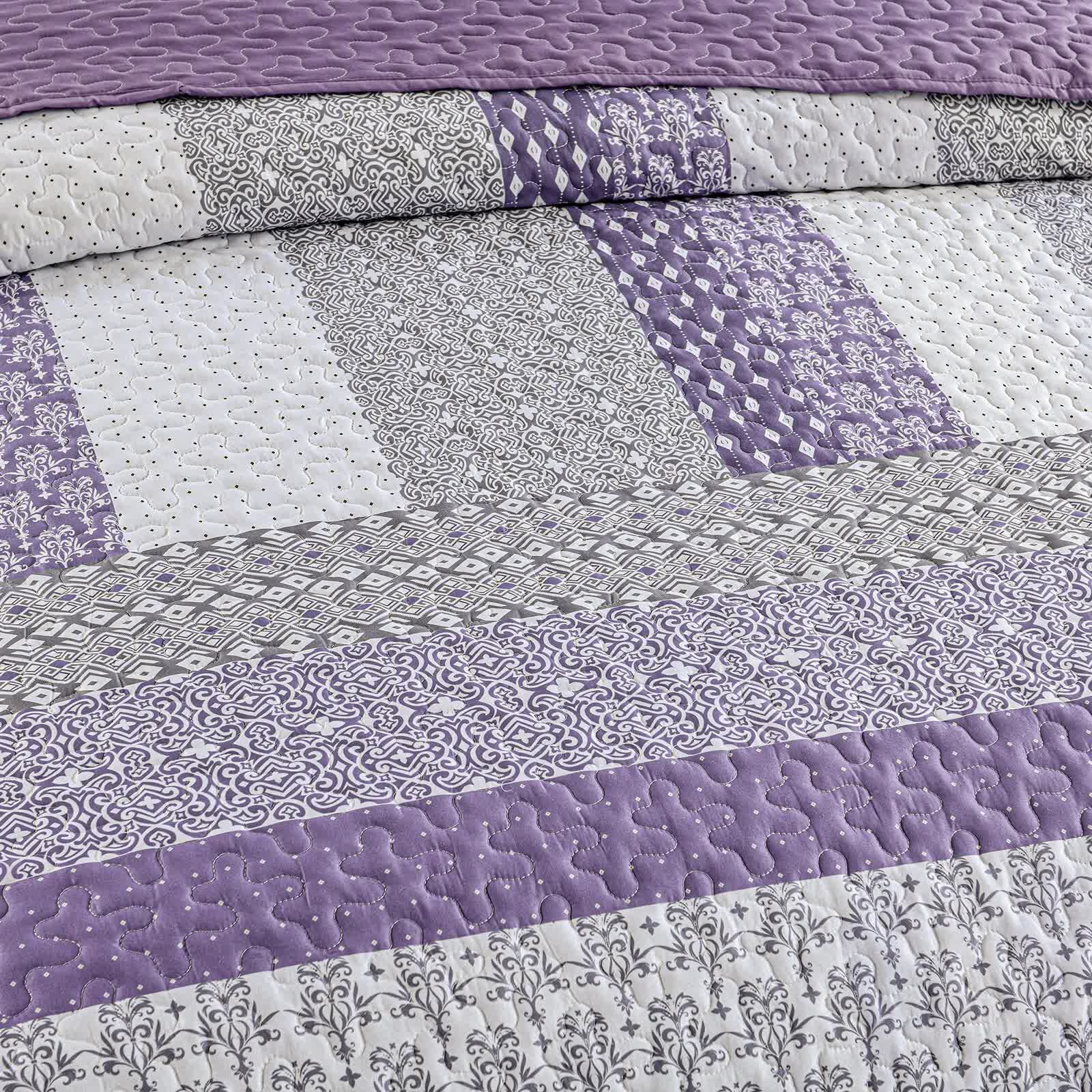 Bohemian Purple and White Quilted Bedspread or Coverlet Set and matching pillowcases V745-MAC080664Q13U