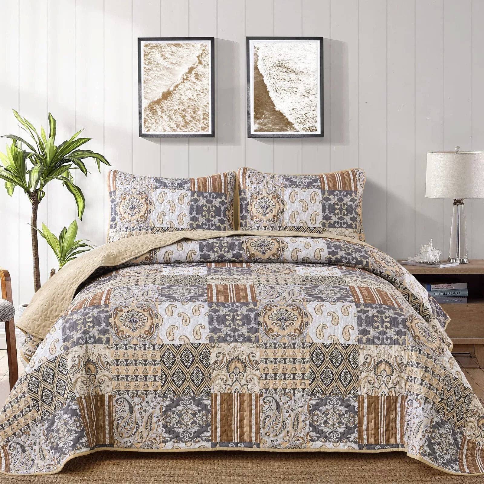 Quietude Quilted coverlet and pillowcovers set: Perfect for Relaxation - Queen size V745-MAC080767Q13U