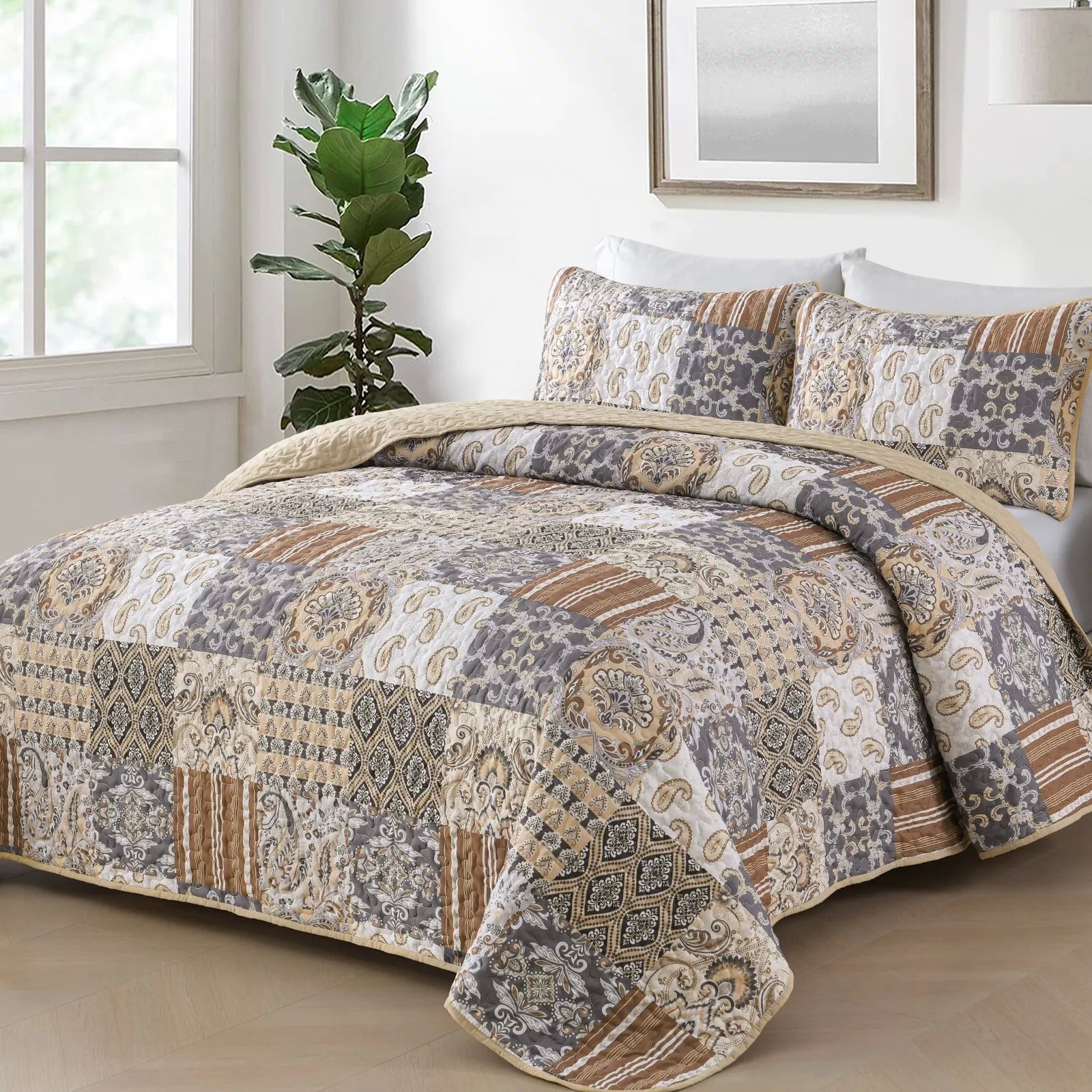 Quietude Quilted coverlet and pillowcovers set: Perfect for Relaxation - Queen size V745-MAC080767Q13U