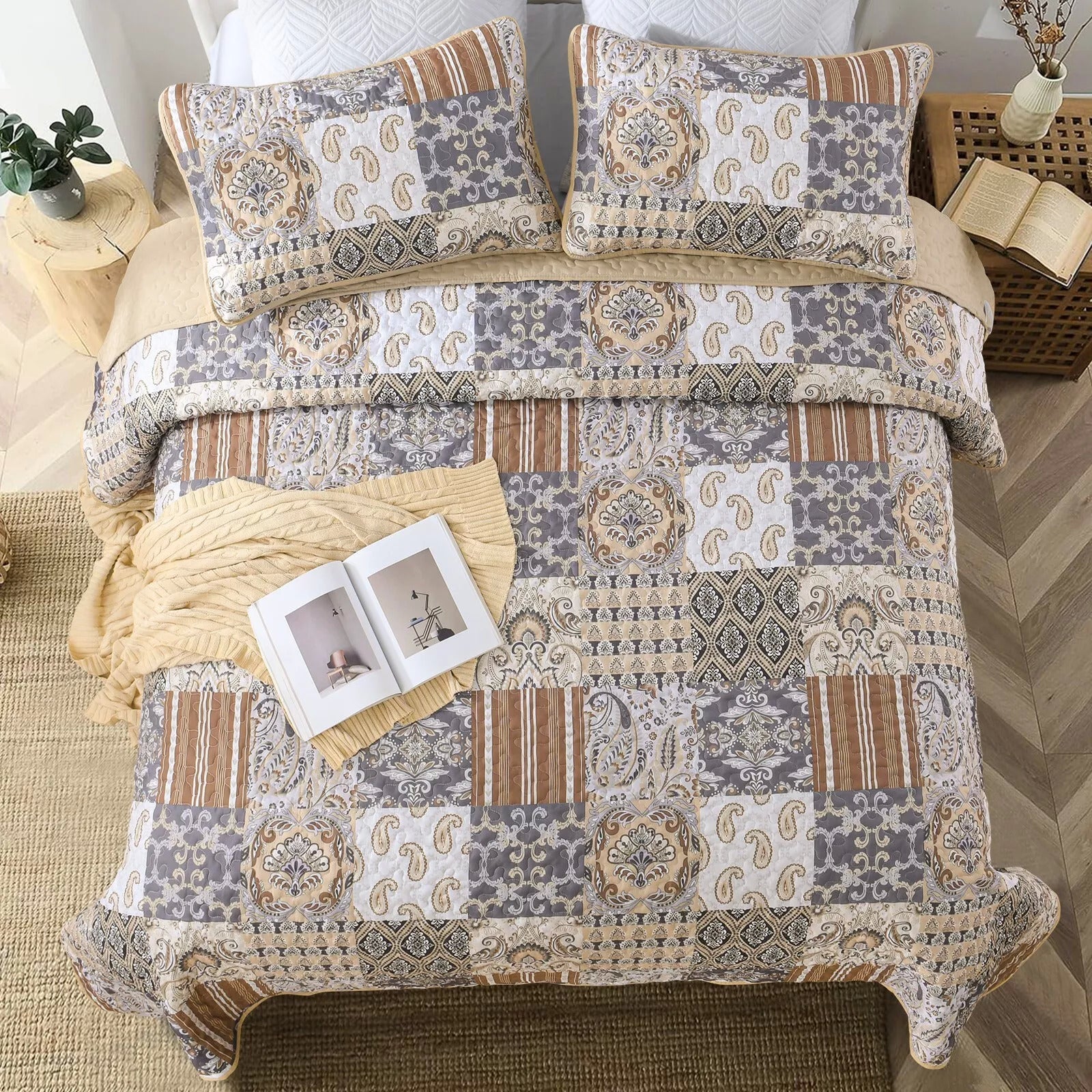 Quietude Quilted coverlet and pillowcovers set: Perfect for Relaxation - Queen size V745-MAC080767Q13U