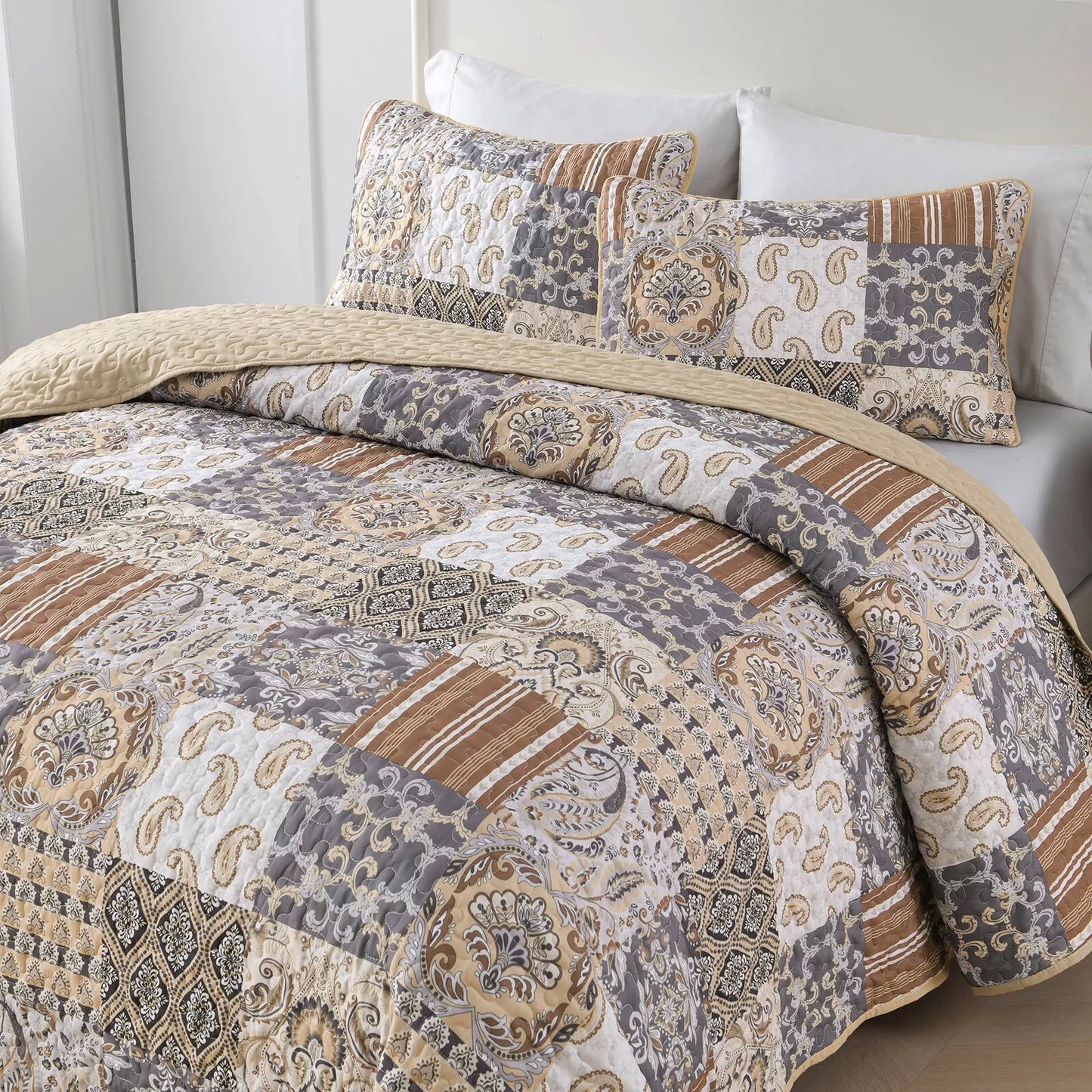 Quietude Quilted coverlet and pillowcovers set: Perfect for Relaxation - Queen size V745-MAC080767Q13U