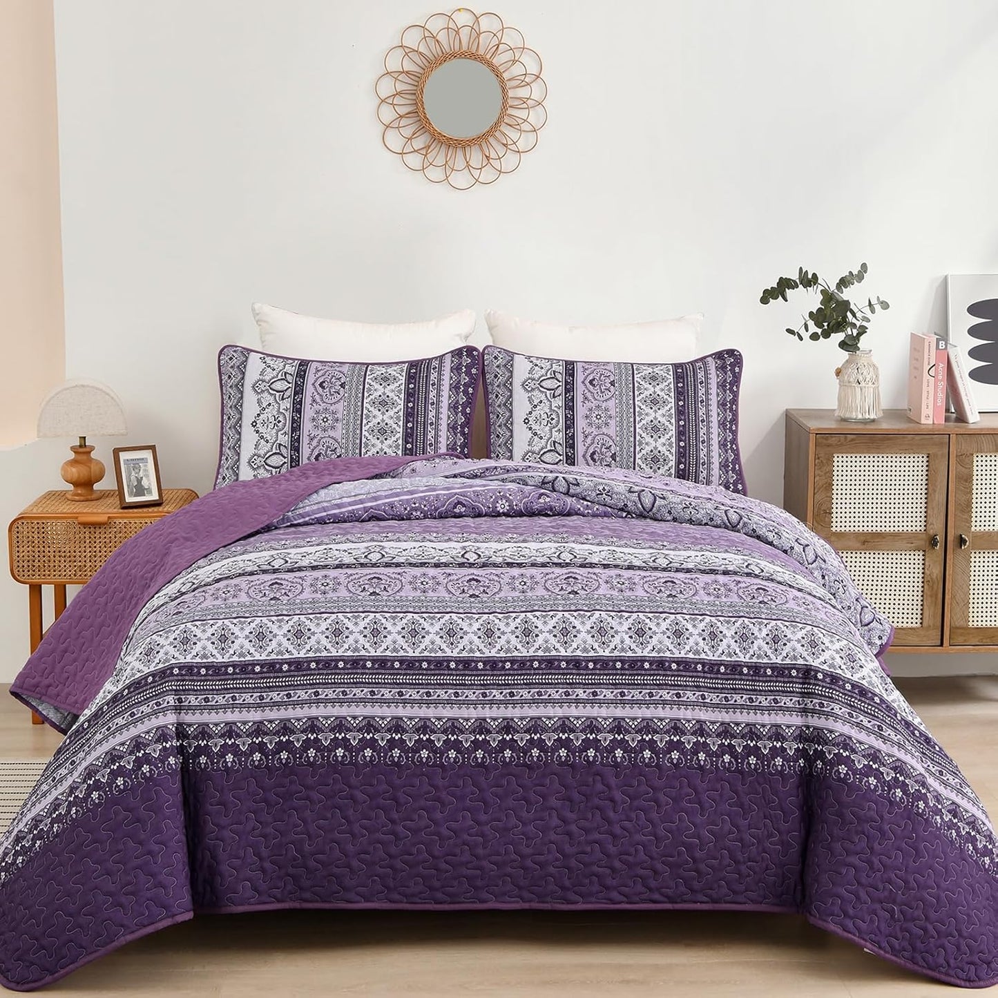 Elegant Peony purple Soft 3 Pc Bedspread & Pillow Cover Set V745-MAC080783Q13U