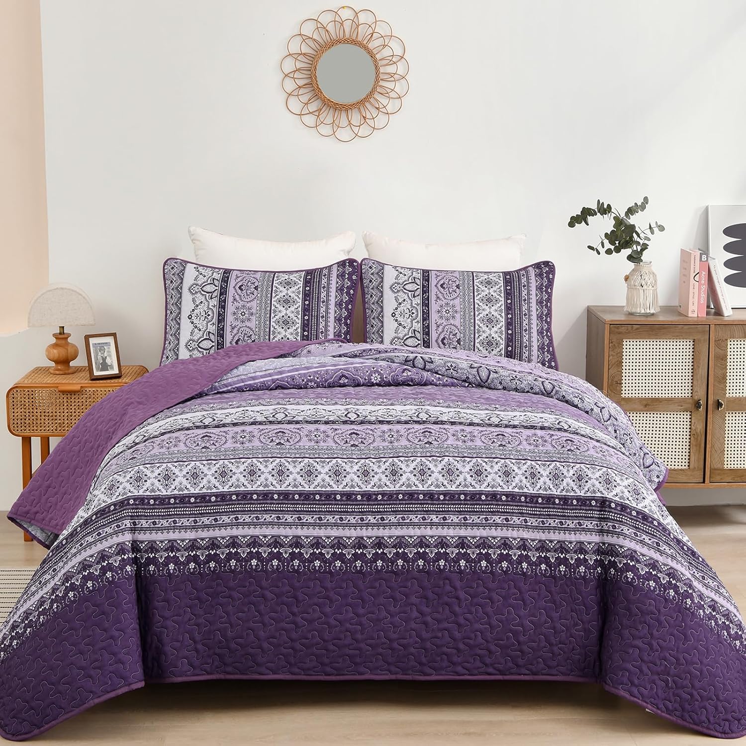 Elegant Peony purple Soft 3 Pc Bedspread & Pillow Cover Set V745-MAC080783Q13U