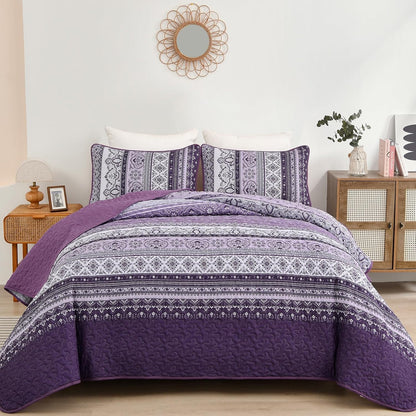 Elegant Peony purple Soft 3 Pc Bedspread & Pillow Cover Set V745-MAC080783Q13U