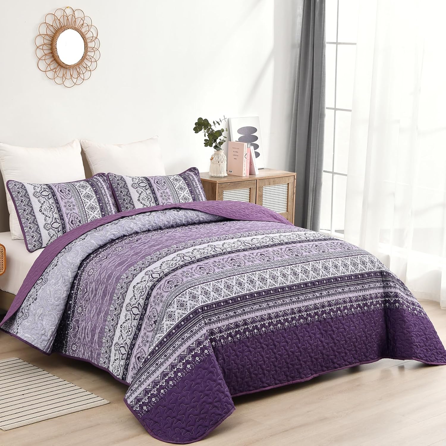 Elegant Peony purple Soft 3 Pc Bedspread & Pillow Cover Set V745-MAC080783Q13U