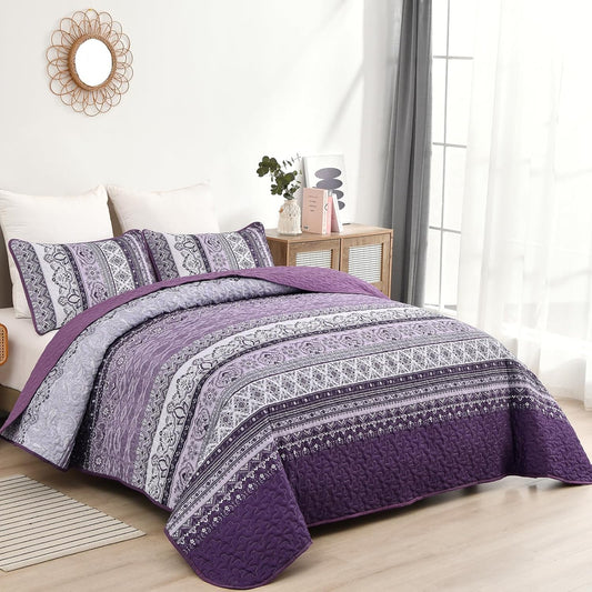 Elegant Peony purple Soft 3 Pc Bedspread & Pillow Cover Set V745-MAC080783Q13U