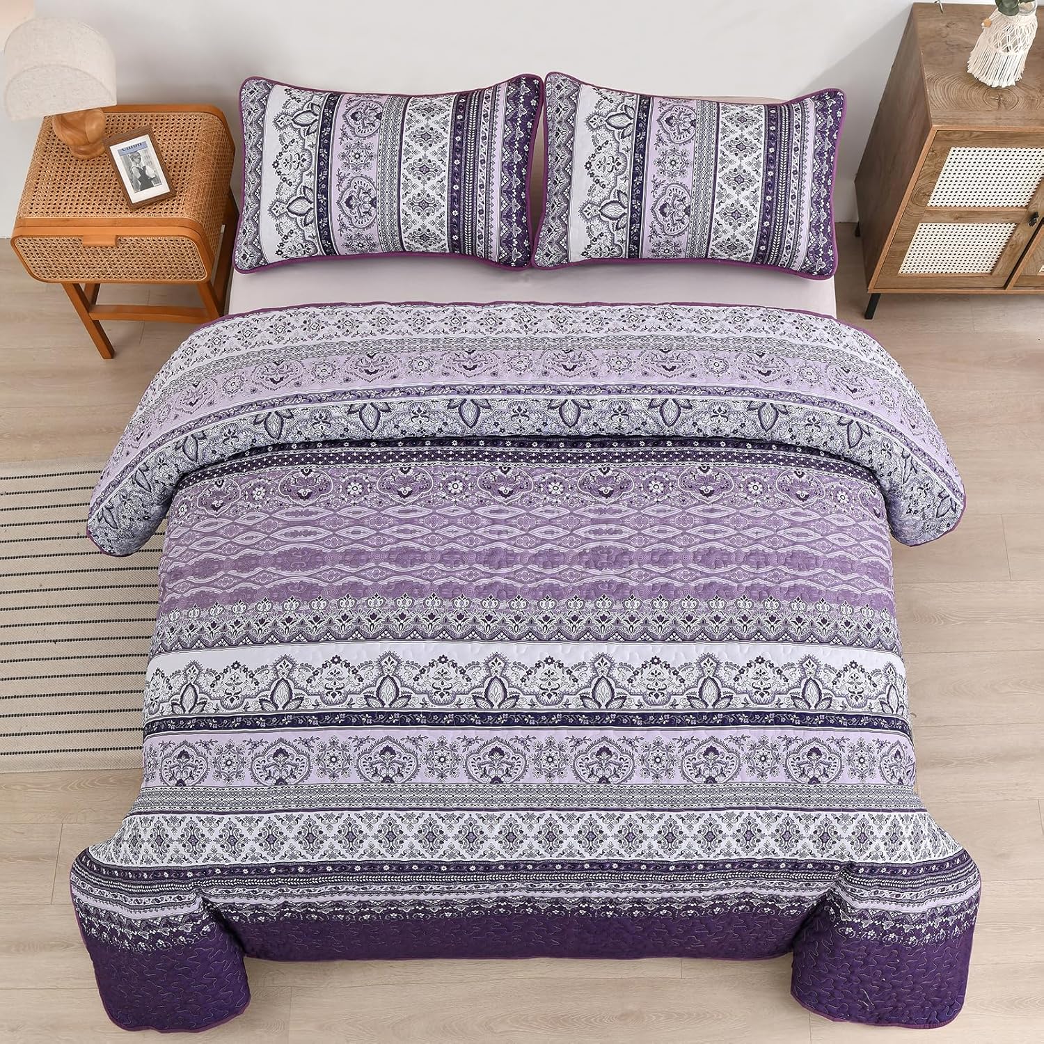 Elegant Peony purple Soft 3 Pc Bedspread & Pillow Cover Set V745-MAC080783Q13U