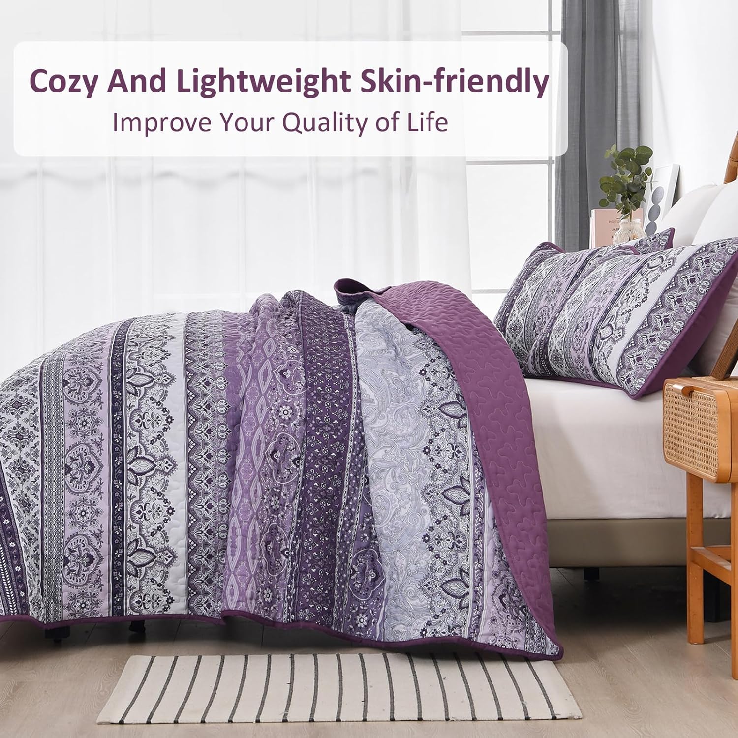 Elegant Peony purple Soft 3 Pc Bedspread & Pillow Cover Set V745-MAC080783Q13U