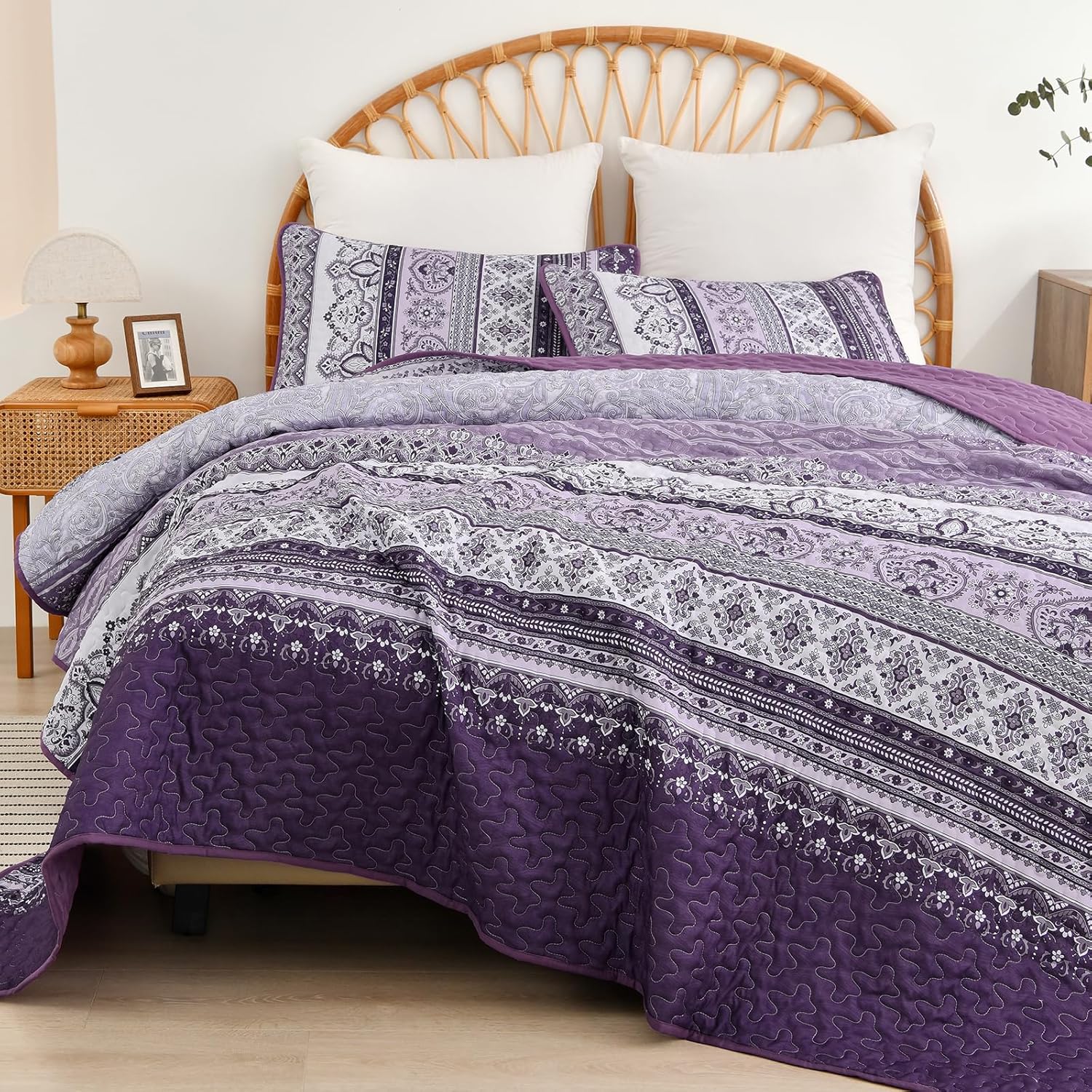 Elegant Peony purple Soft 3 Pc Bedspread & Pillow Cover Set V745-MAC080783Q13U