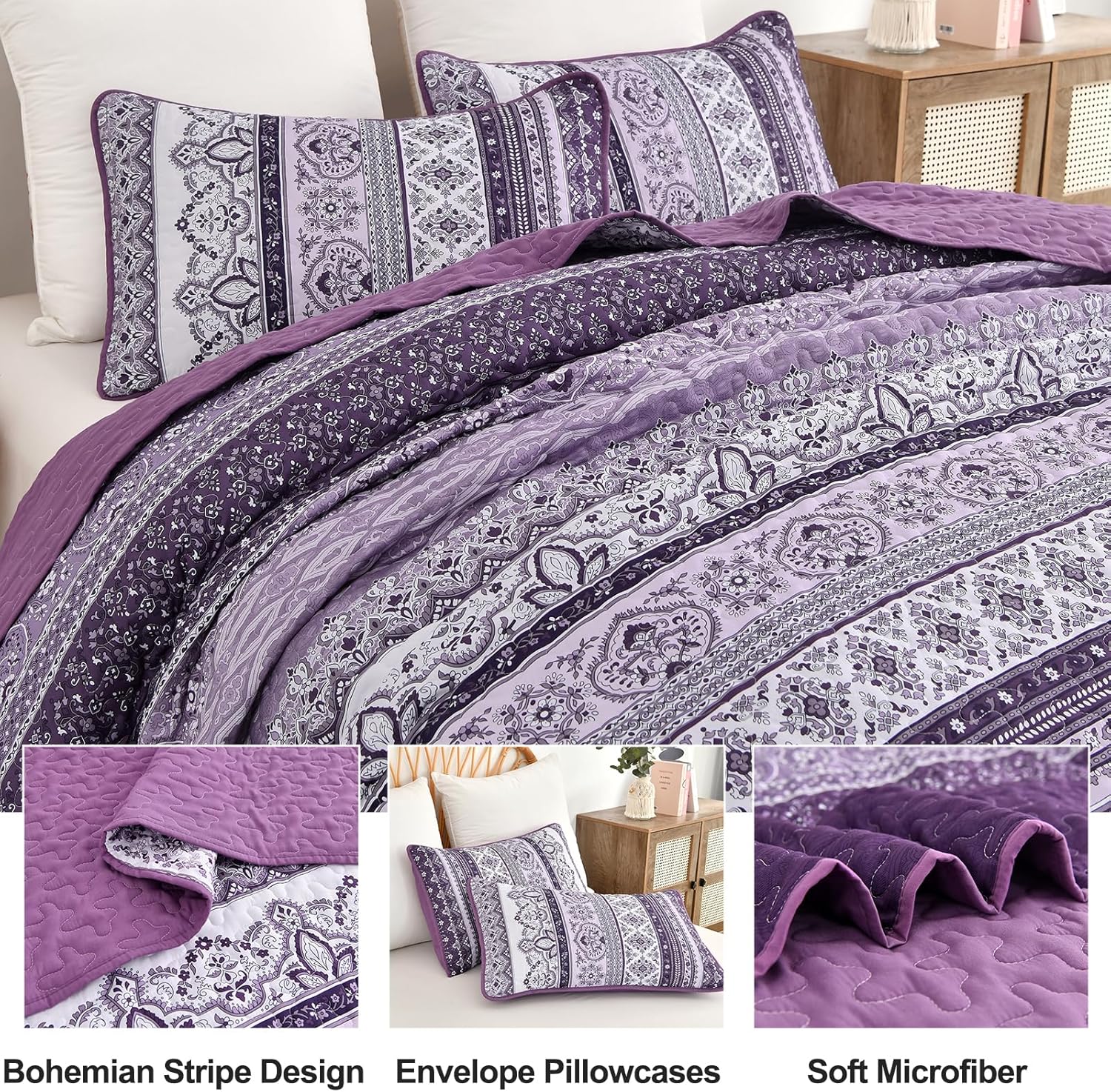 Elegant Peony purple Soft 3 Pc Bedspread & Pillow Cover Set V745-MAC080783Q13U