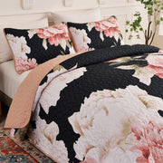 Blossom Trio Quilted Coverlet Set with Pillowcases (Black, Red & Pink V745-MAC080938Q13U