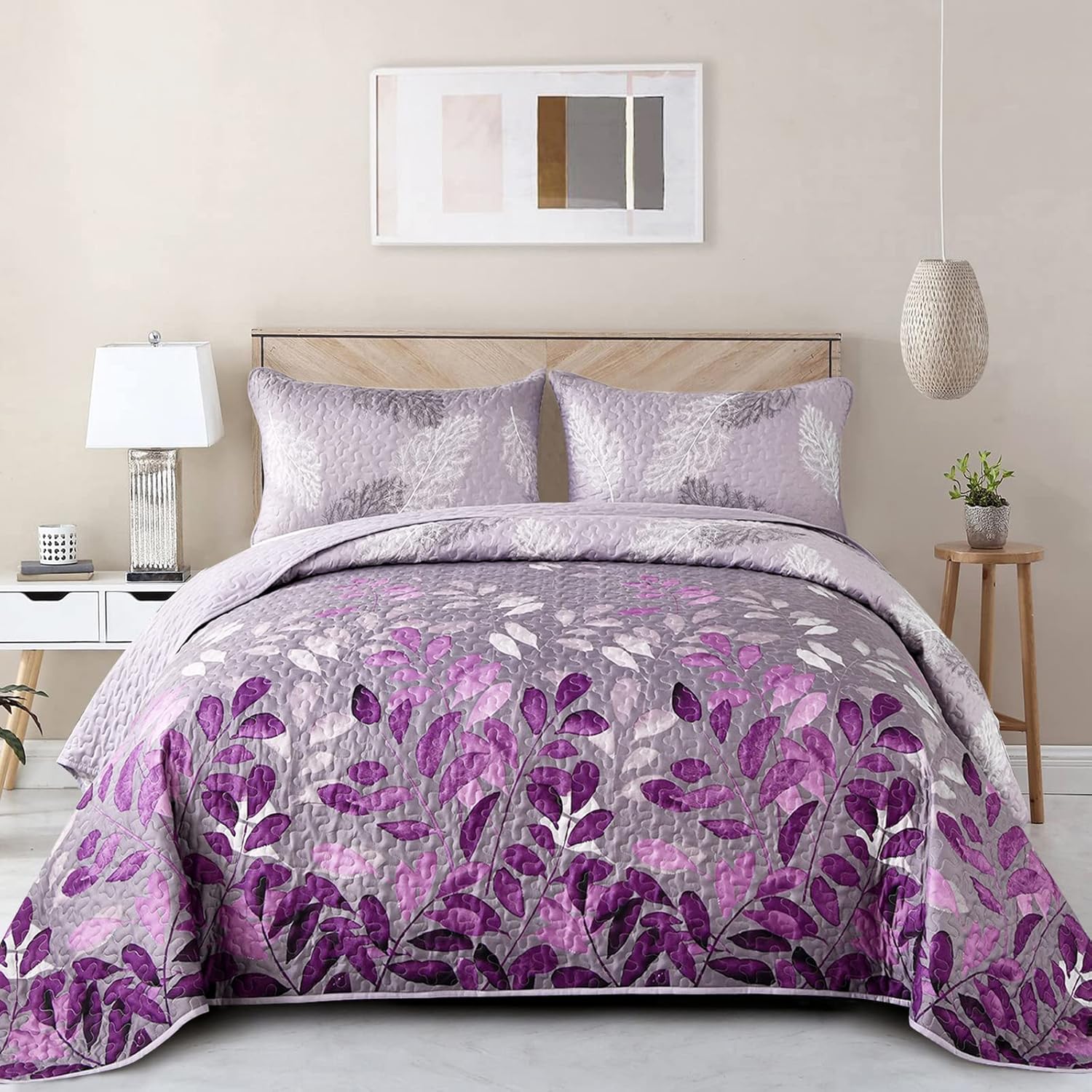 Luxurious Orchid patchwork Plaid 3 Pc Bedspread & Pillow Cover Set V745-MAC081019Q13U