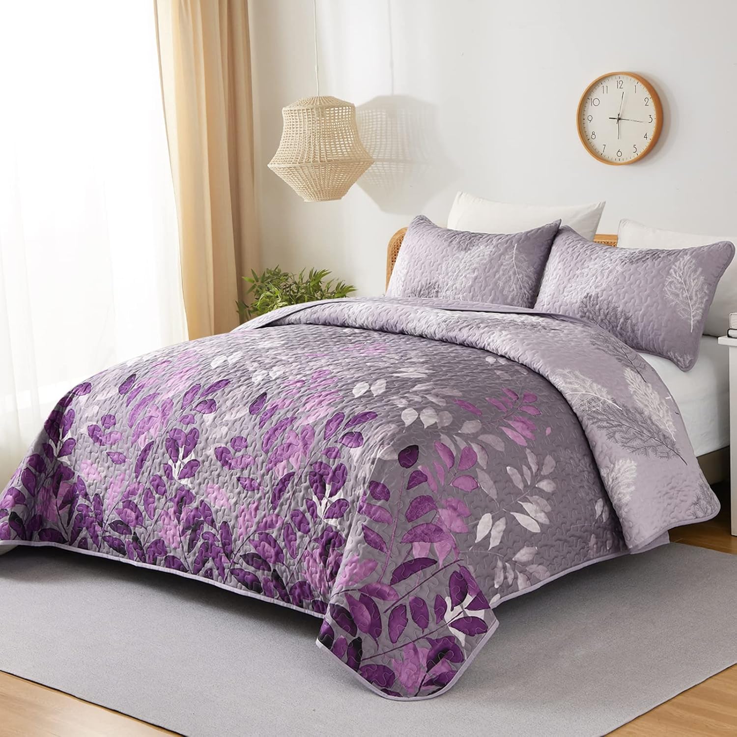 Luxurious Orchid patchwork Plaid 3 Pc Bedspread & Pillow Cover Set V745-MAC081019Q13U
