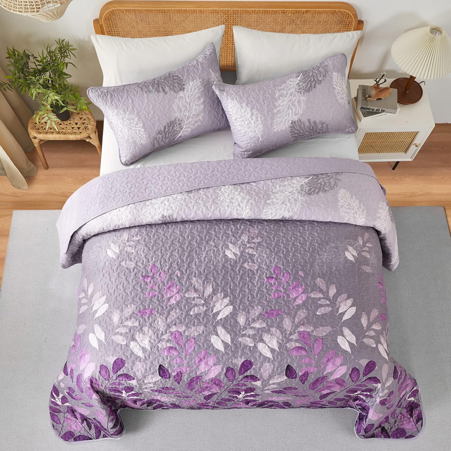 Luxurious Orchid patchwork Plaid 3 Pc Bedspread & Pillow Cover Set V745-MAC081019Q13U