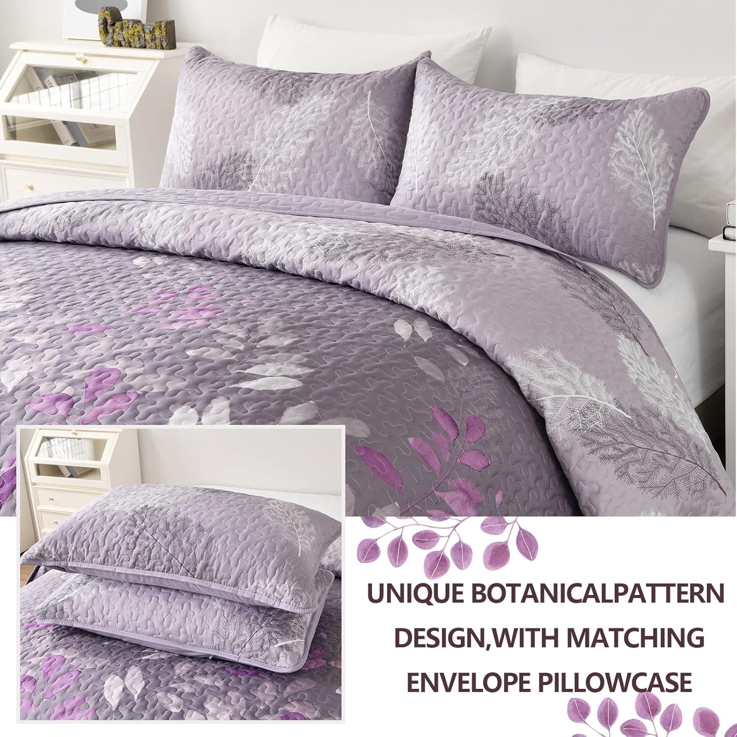 Luxurious Orchid patchwork Plaid 3 Pc Bedspread & Pillow Cover Set V745-MAC081019Q13U