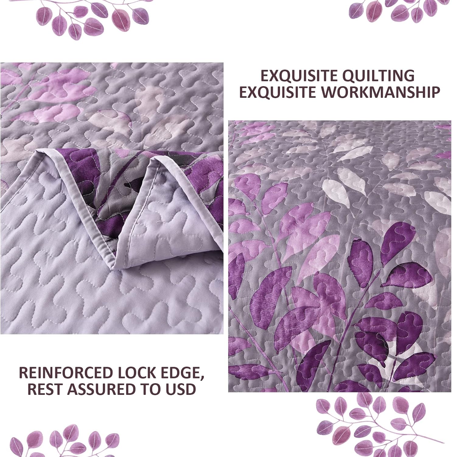 Luxurious Orchid patchwork Plaid 3 Pc Bedspread & Pillow Cover Set V745-MAC081019Q13U