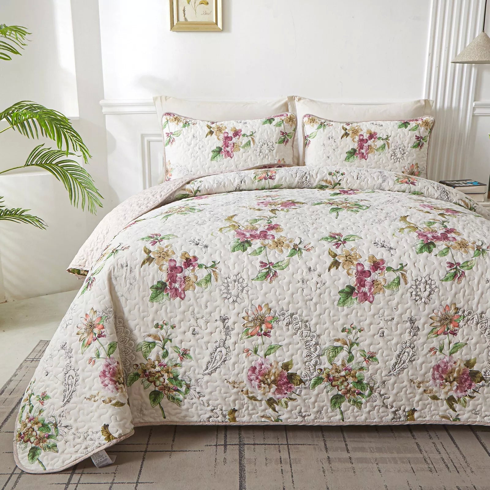 Artisan Quilted Coverlet and Pillowcases Set: A Masterpiece for Your Bed - Queen size V745-MAC090271Q13U