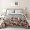 Brown Verdant Quilted Ensemble with Flower Motifs bedspread and Pillowcases V745-MAC090454Q13U