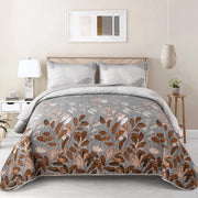 Brown Verdant Quilted Ensemble with Flower Motifs bedspread and Pillowcases V745-MAC090454Q13U
