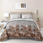 Brown Verdant Quilted Ensemble with Flower Motifs bedspread and Pillowcases V745-MAC090454Q13U