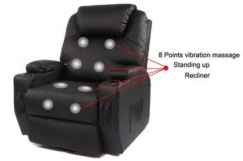 Recliner Lift Heat Massage Armchair Sofa Leather 2 Motor Chair Black V755-SCLC-8301B-2