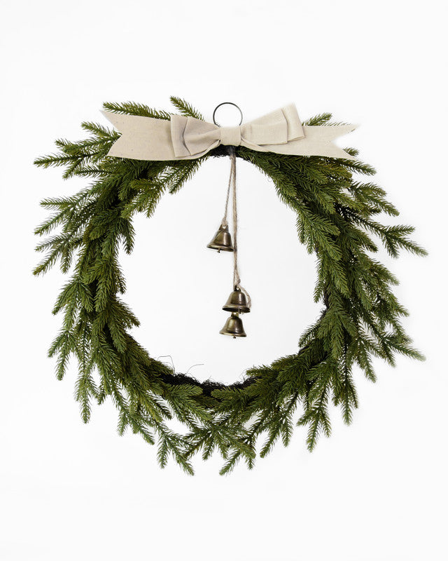 PINE WREATH W/BOW & BELL 50CM V758-X3607