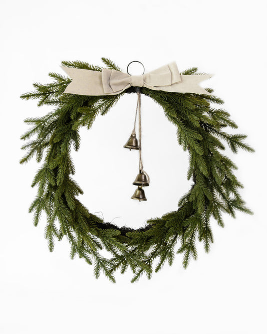 PINE WREATH W/BOW & BELL 50CM V758-X3607